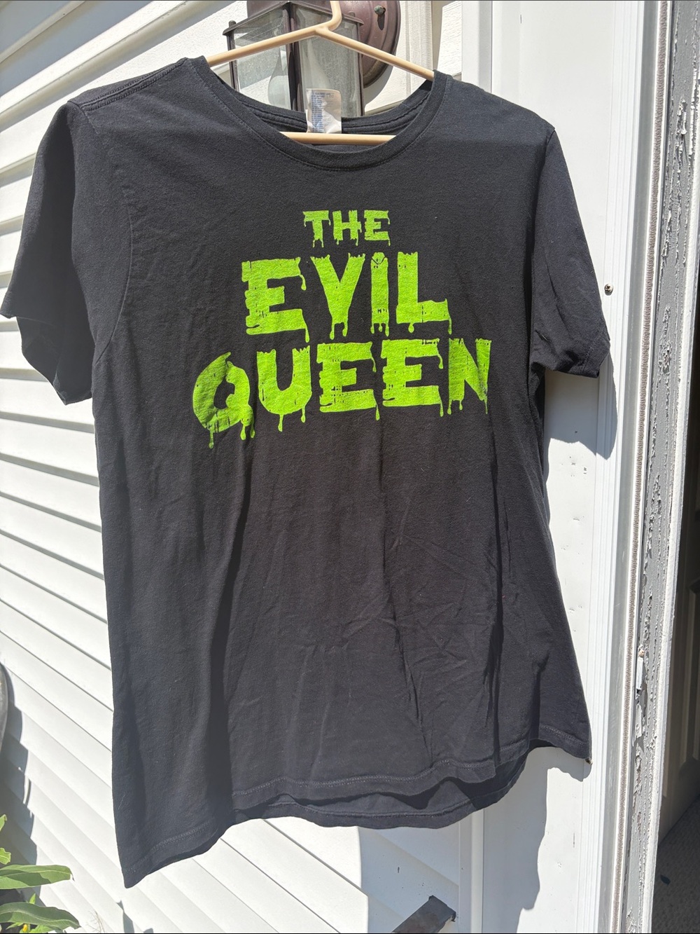Black T-Shirt with Neon Green 'The Evil Queen' Graphic